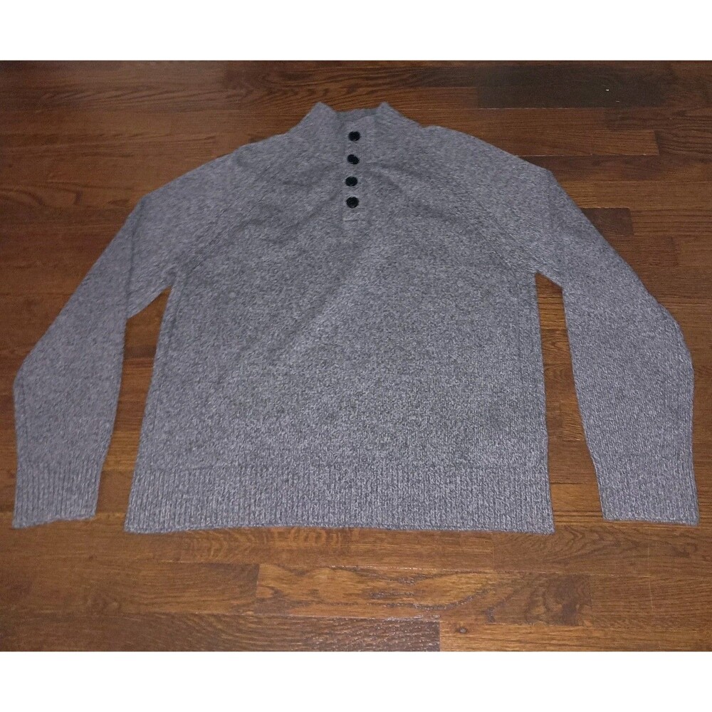 NEW Banana Republic Sweater Mens Large Gray Italian Wool Blend Mock Neck Buttons